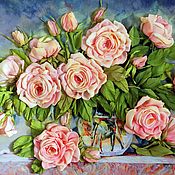 Картины и панно handmade. Livemaster - original item Painting with ribbons:Bouquet of roses. Handmade.