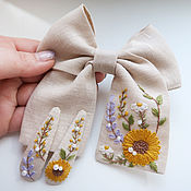 Украшения handmade. Livemaster - original item Bow Hairpin Linen - embroidery flowers, spikelets.. Handmade.