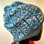 Аксессуары handmade. Livemaster - original item Winter men`s hat with Celtic Pattern Ears with pumpon blue 222. Handmade.
