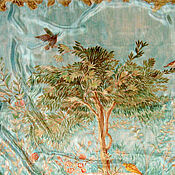 ___Платок "Гранатовый сад" из натурального шелка с росписью