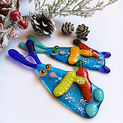 Сувениры и подарки handmade. Livemaster - original item Christmas decorations: Water rabbit symbol of 2023, glass. Handmade.