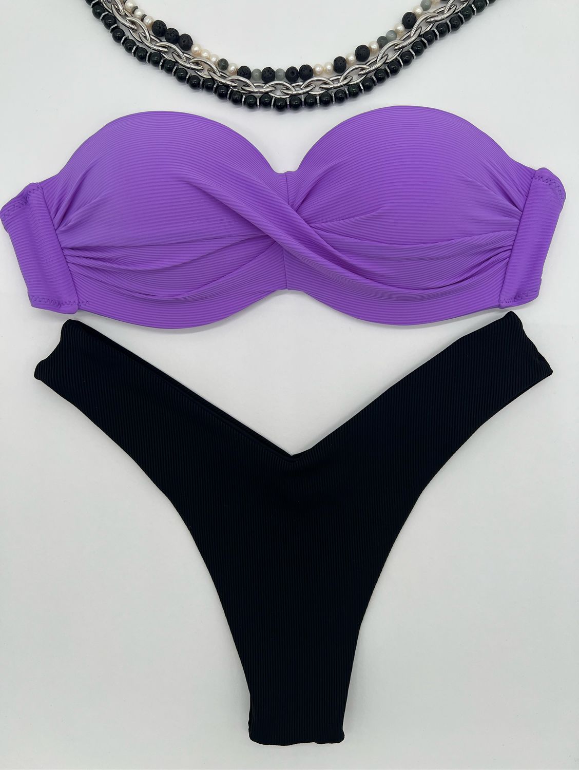 Фиолетовый купальник бандо с двумя трусиками в интернет-магазине на ...