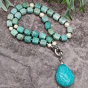Украшения handmade. Livemaster - original item Natural Amazonite and Pearl Necklace / Sautoire with Pendant. Handmade.