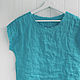 Turquoise linen blouse with open edges, Blouses, Tomsk,  Фото №1