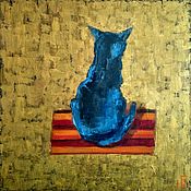 Картины и панно ручной работы. Ярмарка Мастеров - ручная работа Pintura gato negro sobre fondo dorado. Handmade.
