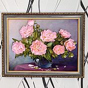Картины и панно handmade. Livemaster - original item Paintings Embroidered with ribbons Peonies. Handmade.