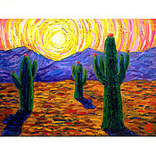 Картины и панно handmade. Livemaster - original item Cacti painting desert mountain landscape oil painting mountains. Handmade.