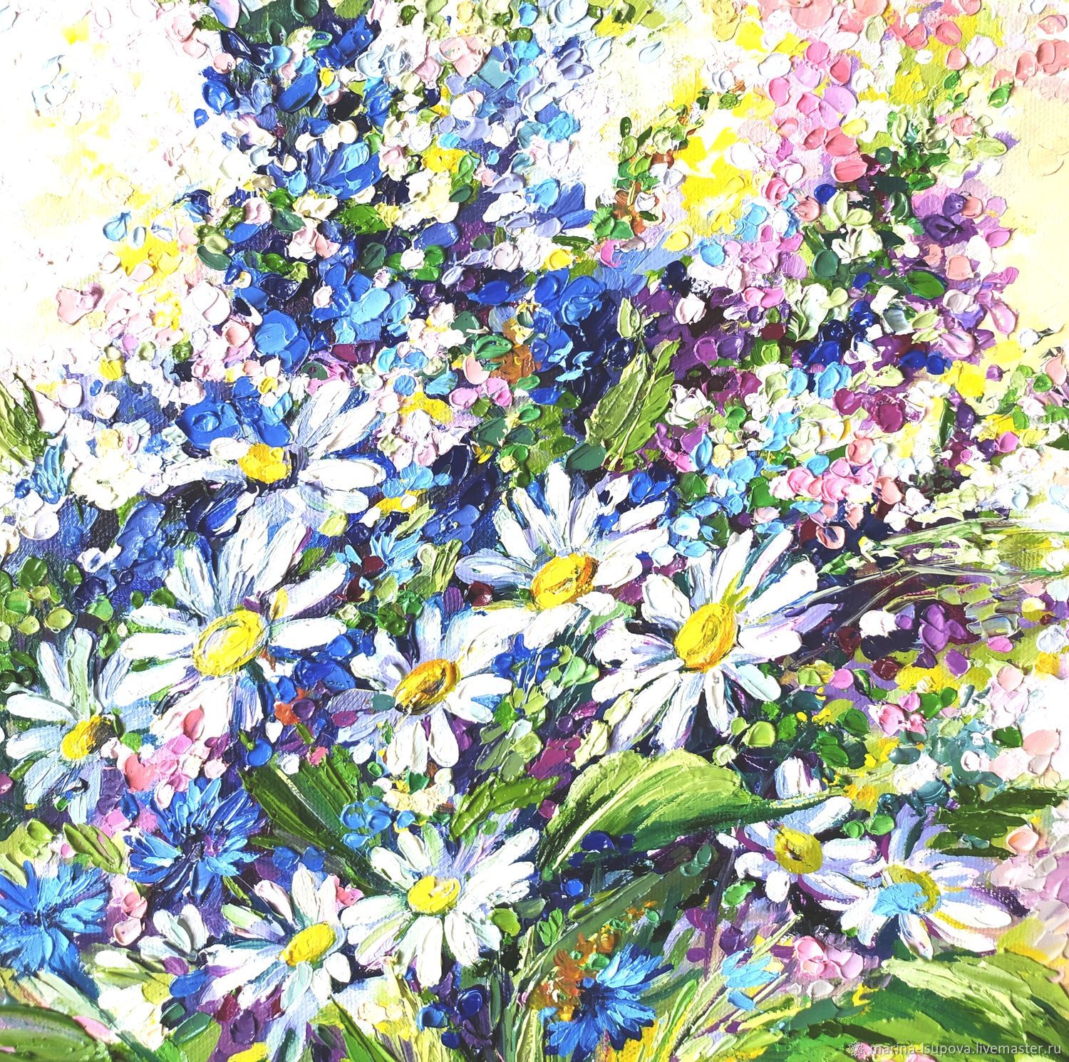 Картина маслом на холсте Цветы Букет Ромашка Васильки в интернет ...