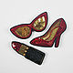 Brooches made of beads red Shoe and red Lipstick, sun glasses, Brooches, Smolensk,  Фото №1