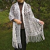 Аксессуары handmade. Livemaster - original item White scarf stole wool felted on silk with tassels fringe. Handmade.