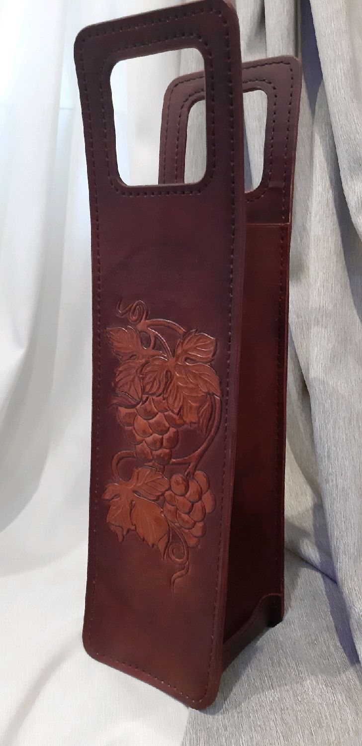 Сумка для бутылки вина из натуральной кожи с художественным тиснением в ...