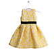 Yellow elegant dress for girls made of jacquard with a black belt, Childrens Dress, Moscow,  Фото №1