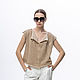  Lt_011tpesok_len Straight top with lapels, color dark sand/linen, Tops, Moscow,  Фото №1
