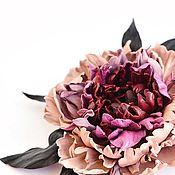 Украшения handmade. Livemaster - original item Leather flowers Royal Peony Marsala Brooch in gift large. Handmade.