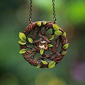 Украшения handmade. Livemaster - original item Wood Circle pendant with Swarovski rhinestone. Handmade.