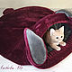A bed - sleeping bag for a cat 'Bunny' burgundy, Lodge, Voronezh,  Фото №1