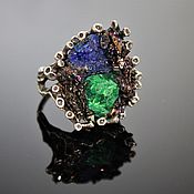 Украшения handmade. Livemaster - original item Neftis ring made of silver with malachite, lapis lazuli and carborundum PS0005. Handmade.