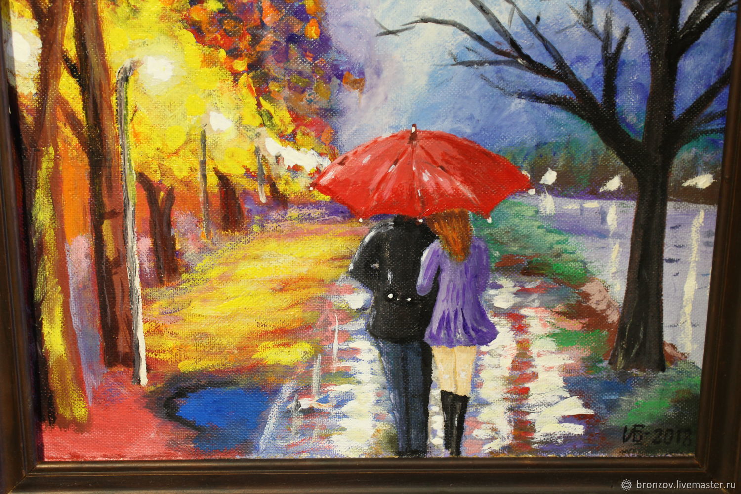 Влюбленные под зонтом картина