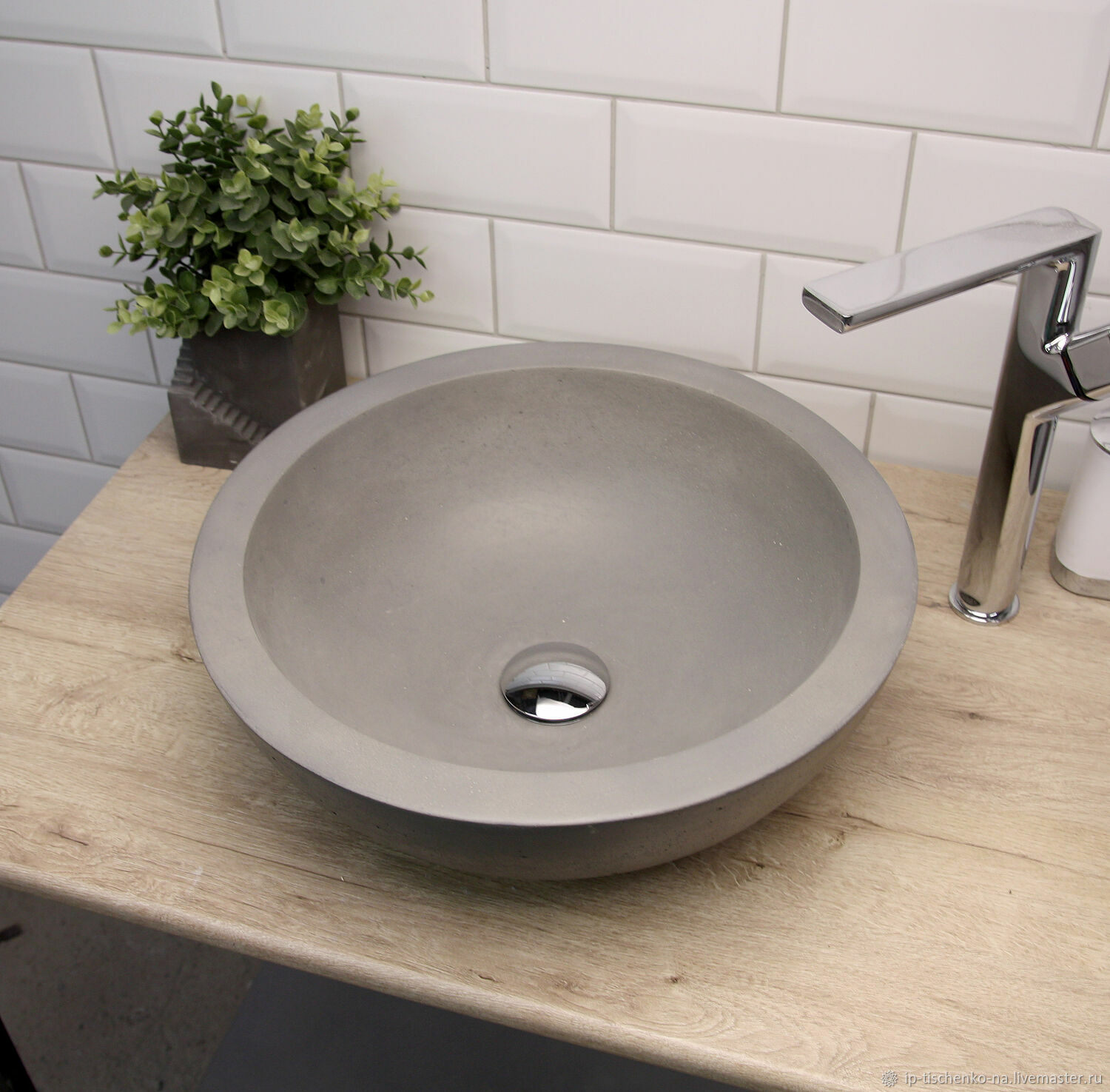 Раковина для ванной накладная из бетона серая 400 мм купить в интернет ...