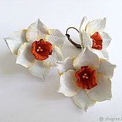 Украшения handmade. Livemaster - original item Ring and earrings from leather Daffodils. Handmade.