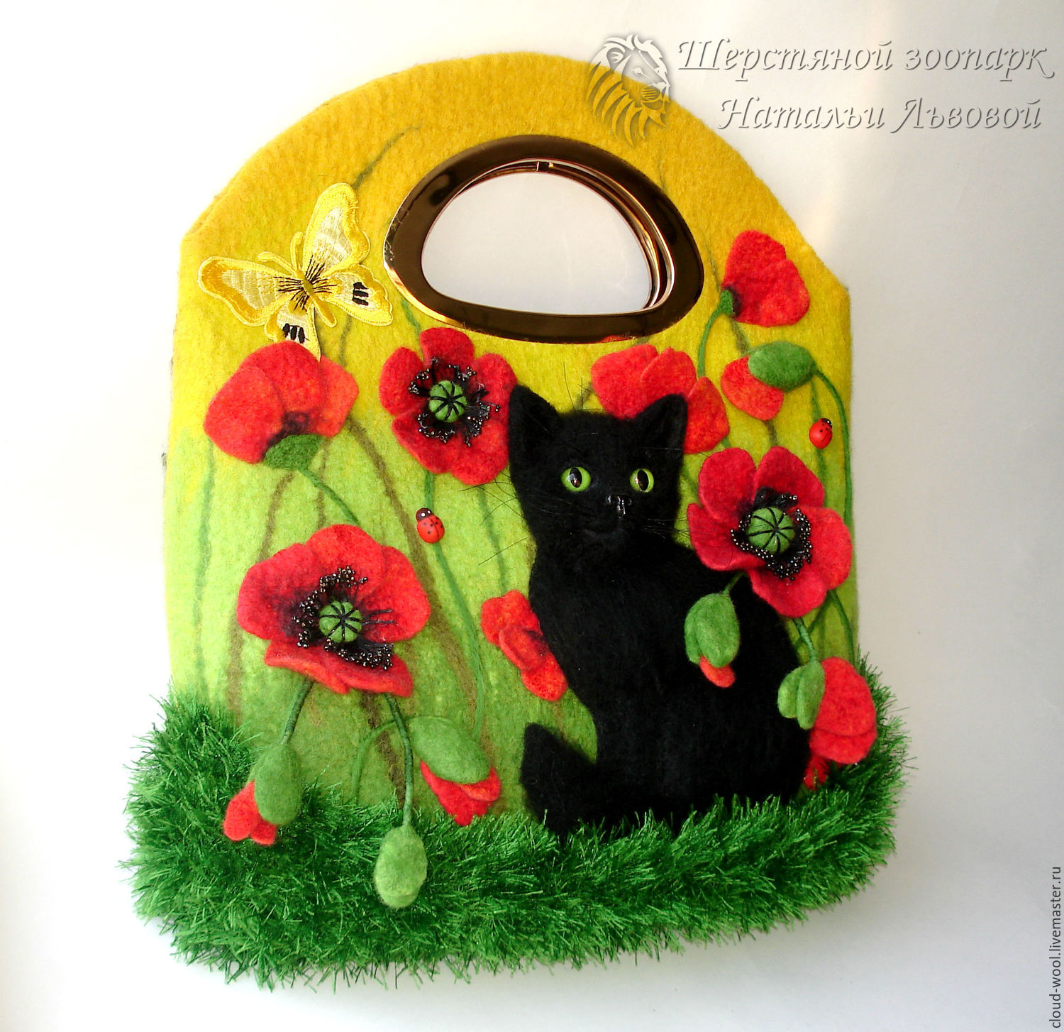 Bag Black Cat And Poppies Felted Wool Felt Online Bag Black Cat And Poppies Felted Wool Felt