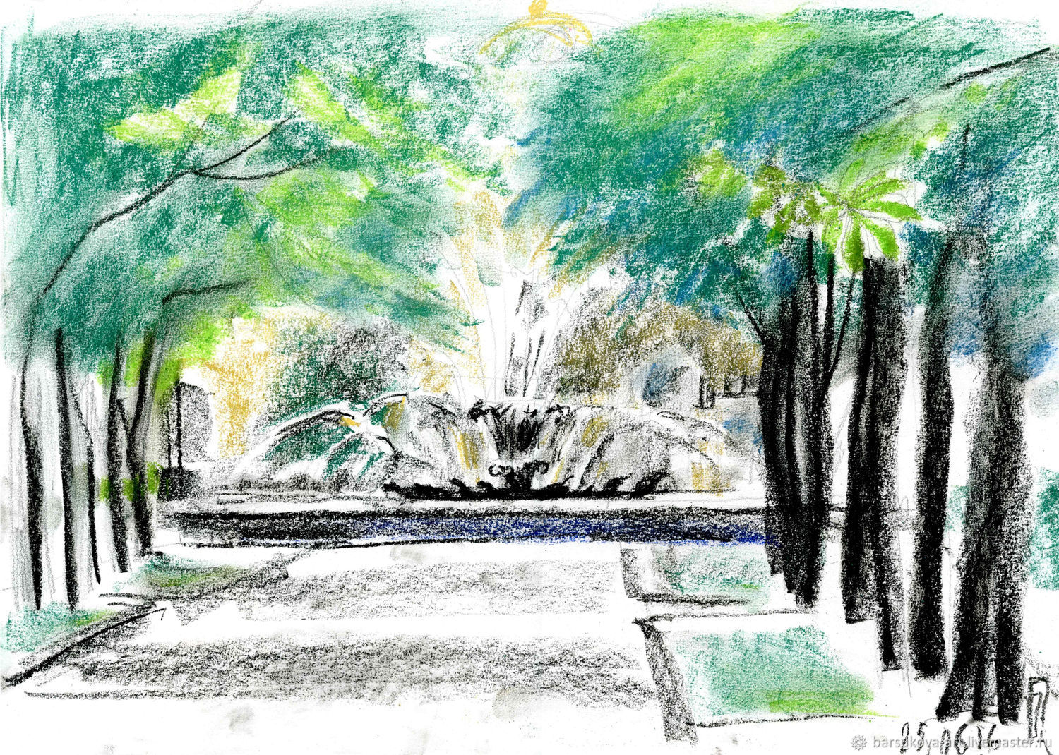 Нарисовать фонтан в парке