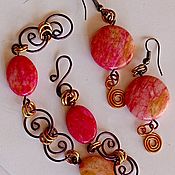 Украшения handmade. Livemaster - original item Author`s jewelry set: necklace bracelet earrings. Stone Rhodonite. Handmade.