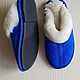 Women's suede Slippers are blue.Sheepskin, Slippers, Moscow,  Фото №1