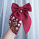 Bow Hairpin Linen Bordeaux - Rose Embroidery. Hairpins. annetka-ann (annetka-ann). Online shopping on My Livemaster.  Фото №2