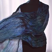 Аксессуары handmade. Livemaster - original item Women`s Silk Scarf Blue Green Black Pressed Stole. Handmade.