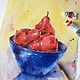 Red pear. Watercolor painting (yellow, red, blue), Pictures, Ekaterinburg,  Фото №1