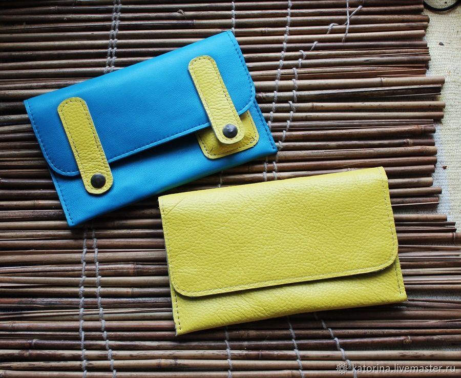 CASE: A pouch for tobacco-leather combination of Yellow and turquoise, Case, Moscow,  Фото №1