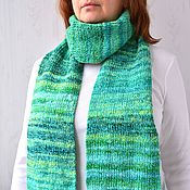 Палантин Лаванда (теплый вязаный зеленый лиловый шарф