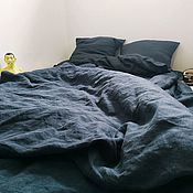 Blue satin bed linen