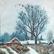 Картины и панно handmade. Livemaster - original item Oil painting in a frame Snowfall Winter Landscape. Handmade.