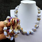 Украшения handmade. Livemaster - original item Blue set of earrings beads and bracelet made of blue agate sapphirine. Handmade.