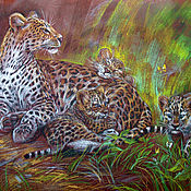 Картины и панно handmade. Livemaster - original item Big Picture with Leopards Spotted Happiness Graphics. Handmade.