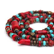 Работы для детей, handmade. Livemaster - original item Long bead necklace Red turquoise, coral turquoise lapis coconut ethno Tibet.. Handmade.