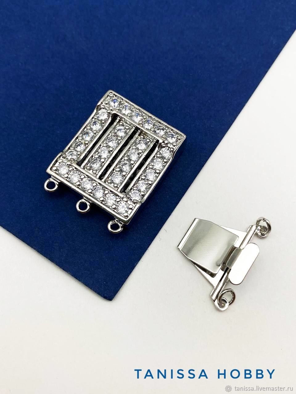 Замок карабин для многорядного колье на 3 нити, родий, Д085 купить в ...