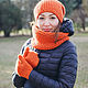 Knit set womens Orange (hat, beanie, Snood, mittens), Headwear Sets, Simferopol,  Фото №1