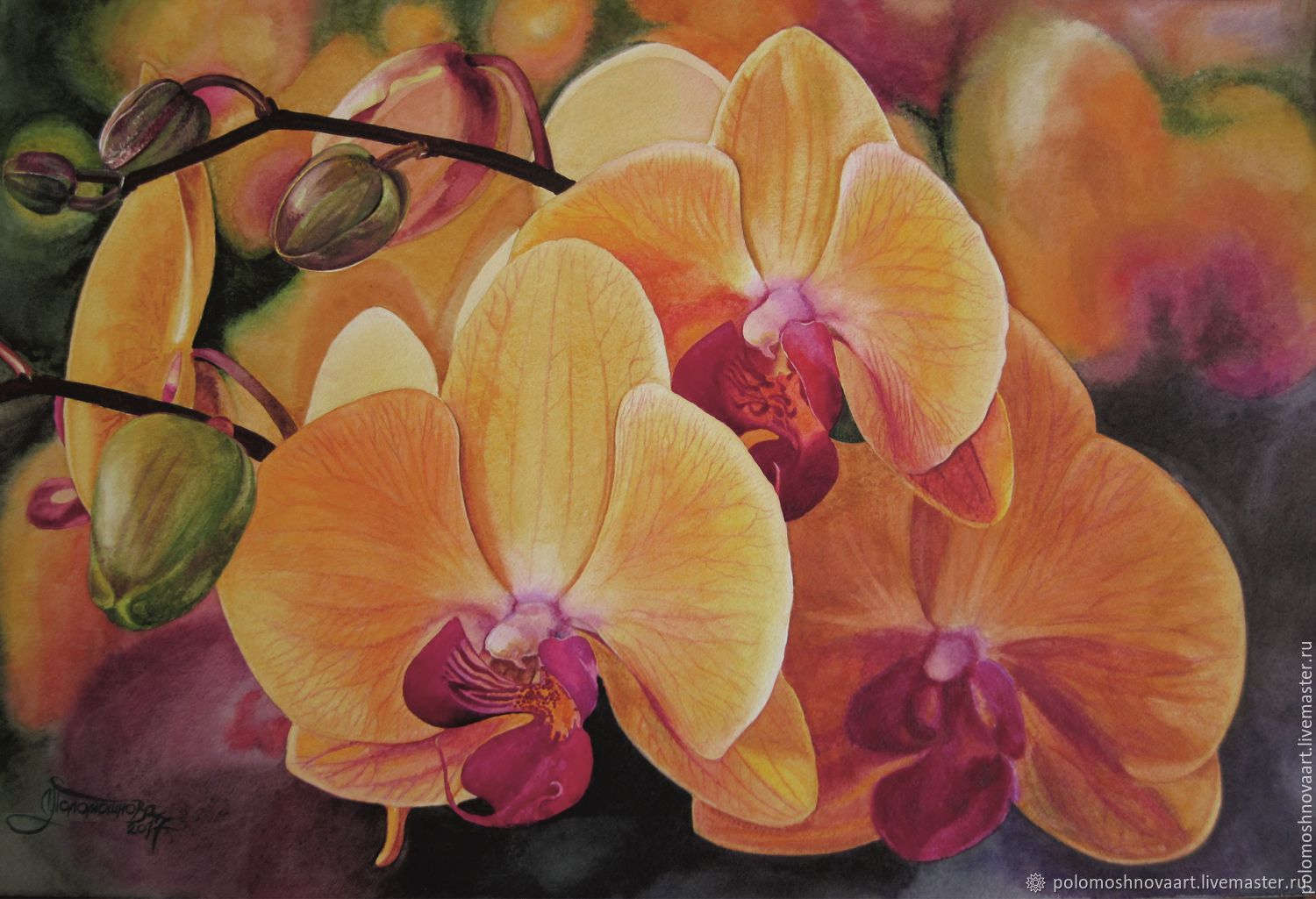 Золотая орхидея. Акварель 37х55см в интернет-магазине Ярмарка Мастеров поцене 15000 ₽ – BJ7EZRU
