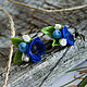 Earring studs with flowers from polymer clay blue, Stud earrings, Nizhny Novgorod,  Фото №1