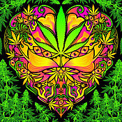 Субкультуры handmade. Livemaster - original item Необычное флуоресцентное полотно "Cannabis Love". Handmade.