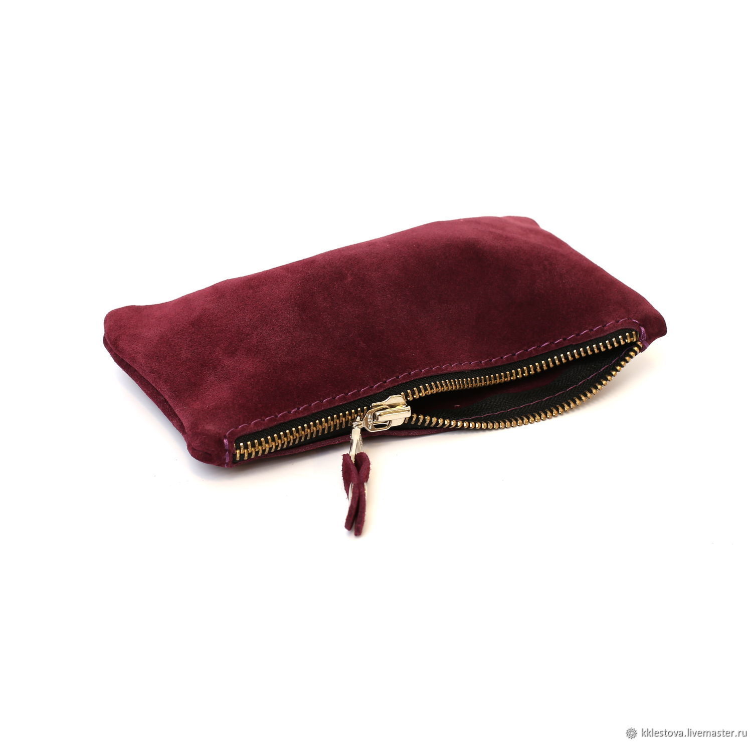 Burgundy suede Wallet Clutch Case organizer pencil Case cosmetic Bag, Wallets, Moscow,  Фото №1
