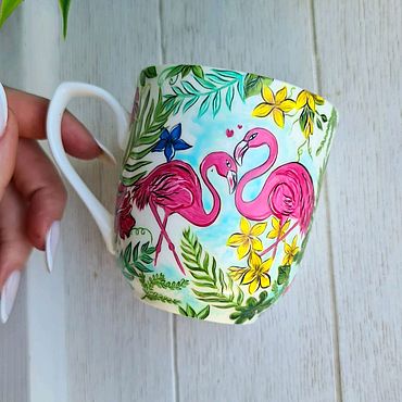 Посуда ручной работы. Ярмарка Мастеров - ручная работа Фламинго на кружке. Handmade.