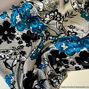 Материалы для творчества handmade. Livemaster - original item Fabric: Silk printed in black and white with turquoise. Handmade.