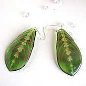 Украшения handmade. Livemaster - original item Transparent Earrings Green Red Leaves Tropics Leaves Boho Resin. Handmade.