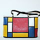 Leather tote bag Mondrian.red yellow black bag "Squares". Tote Bag. Leather  Art  Phantasy. My Livemaster. Фото №5