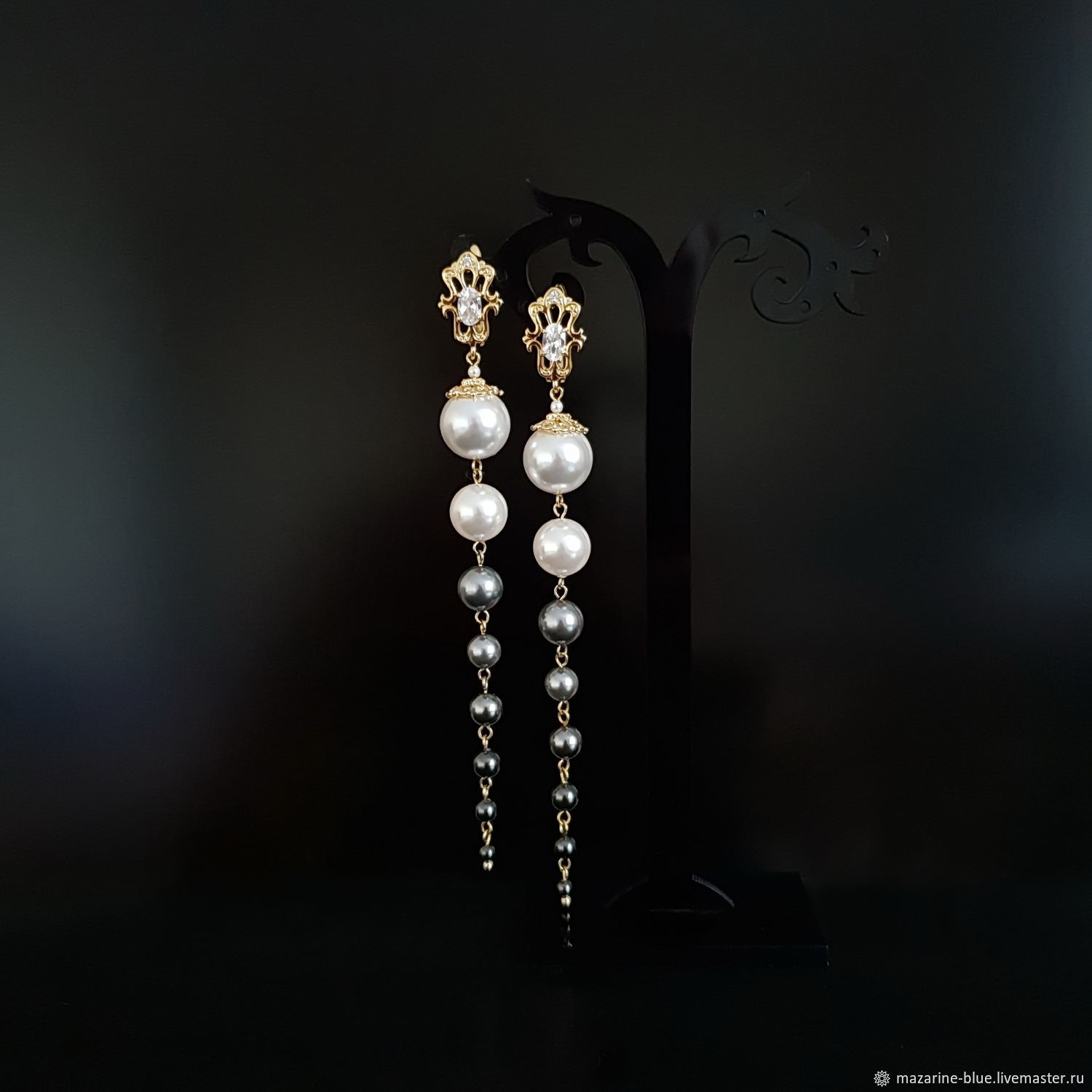 'Royal cascade ' earrings with Swarovski pearls, Earrings, Krasnodar,  Фото №1