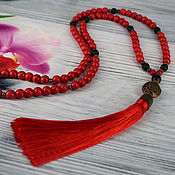 Украшения handmade. Livemaster - original item Long necklace with pendant with silk brush made of howlite and shungite. Handmade.